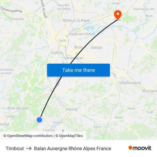 Timbout to Balan Auvergne Rhône Alpes France map