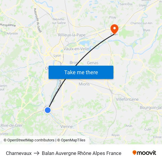 Charnevaux to Balan Auvergne Rhône Alpes France map