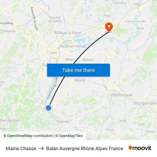 Mairie Chasse to Balan Auvergne Rhône Alpes France map