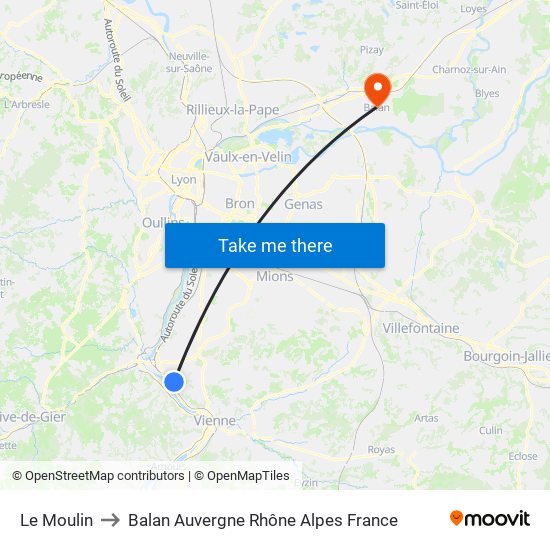 Le Moulin to Balan Auvergne Rhône Alpes France map
