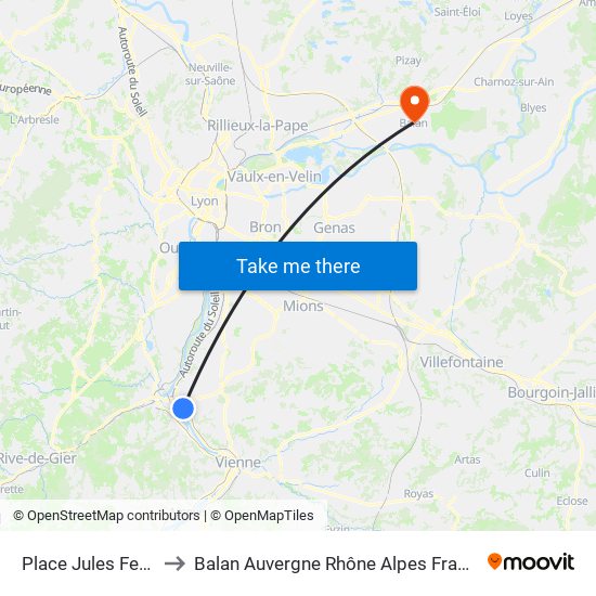 Place Jules Ferry to Balan Auvergne Rhône Alpes France map