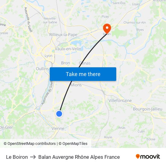 Le Boiron to Balan Auvergne Rhône Alpes France map