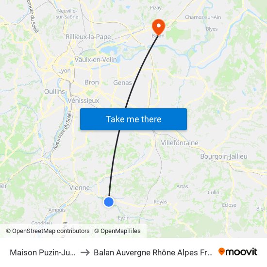 Maison Puzin-Julien to Balan Auvergne Rhône Alpes France map