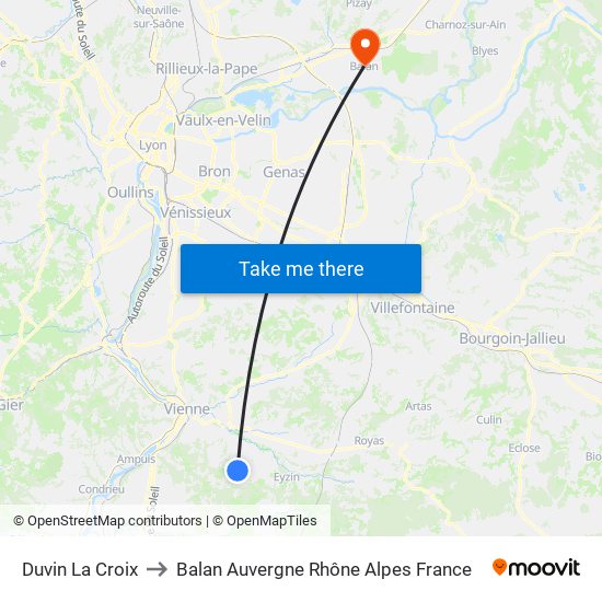 Duvin La Croix to Balan Auvergne Rhône Alpes France map