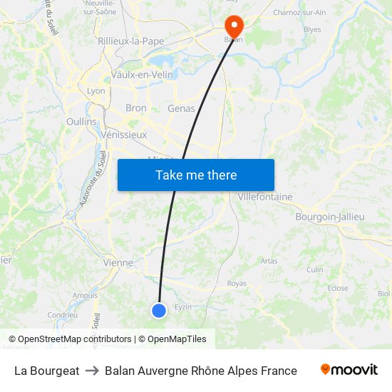 La Bourgeat to Balan Auvergne Rhône Alpes France map