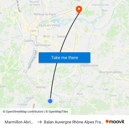 Marmillon Abribus to Balan Auvergne Rhône Alpes France map