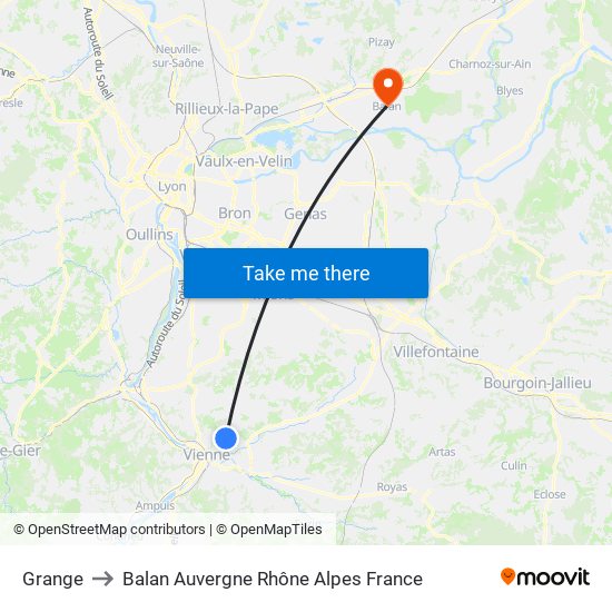 Grange to Balan Auvergne Rhône Alpes France map