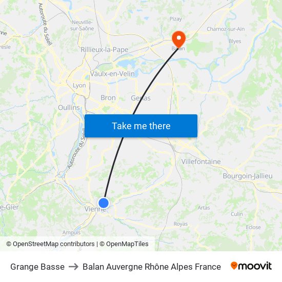 Grange Basse to Balan Auvergne Rhône Alpes France map