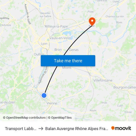 Transport Labbey to Balan Auvergne Rhône Alpes France map