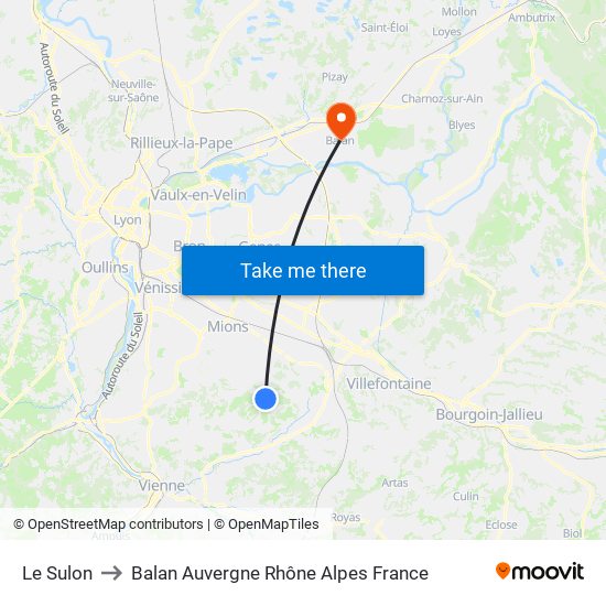 Le Sulon to Balan Auvergne Rhône Alpes France map