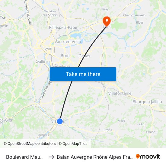 Boulevard Maupas to Balan Auvergne Rhône Alpes France map