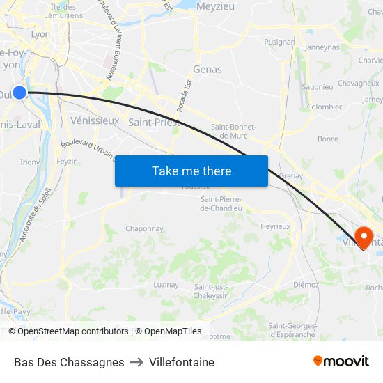 Bas Des Chassagnes to Villefontaine map