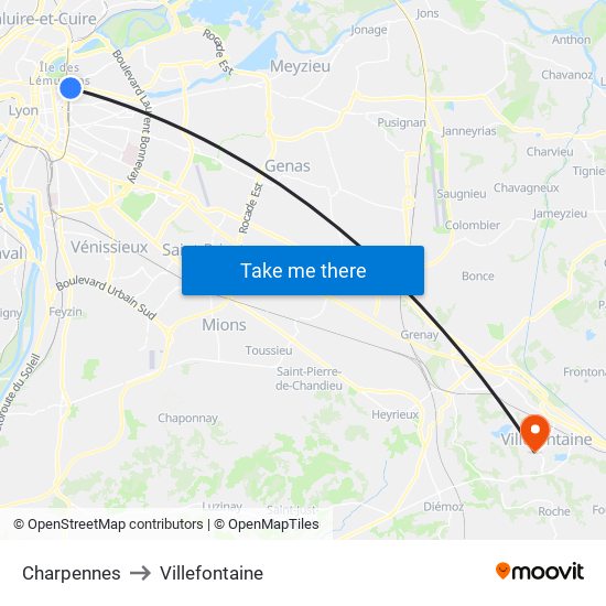 Charpennes to Villefontaine map