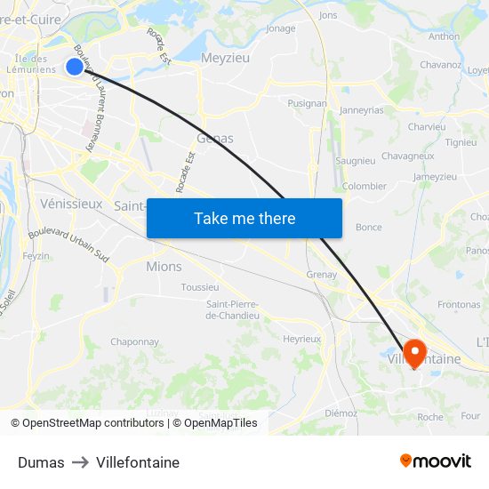 Dumas to Villefontaine map