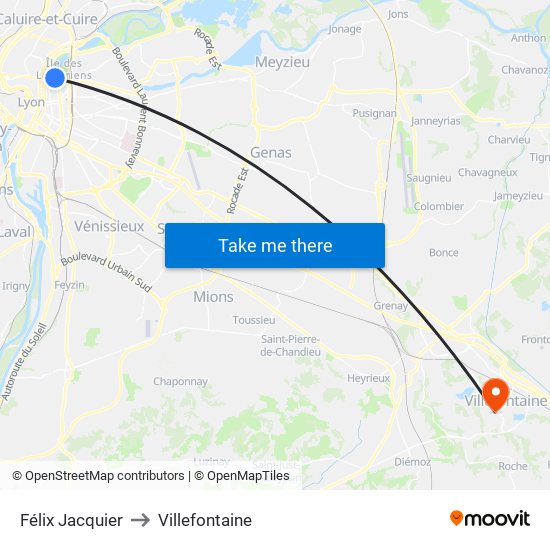 Félix Jacquier to Villefontaine map