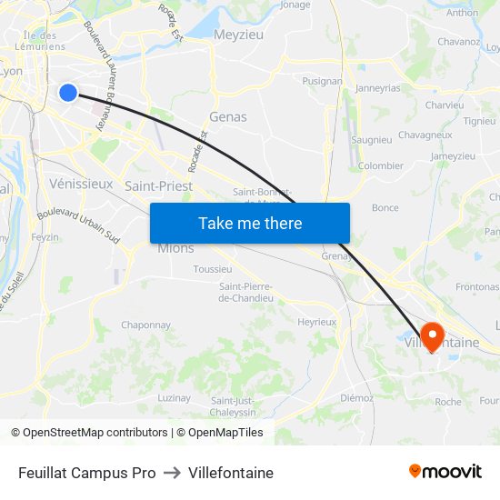Feuillat Campus Pro to Villefontaine map