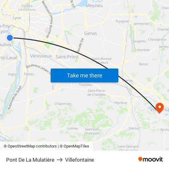 Pont De La Mulatière to Villefontaine map