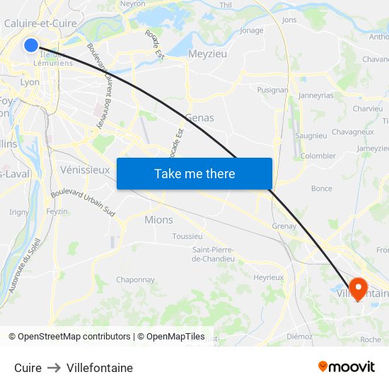 Cuire to Villefontaine map