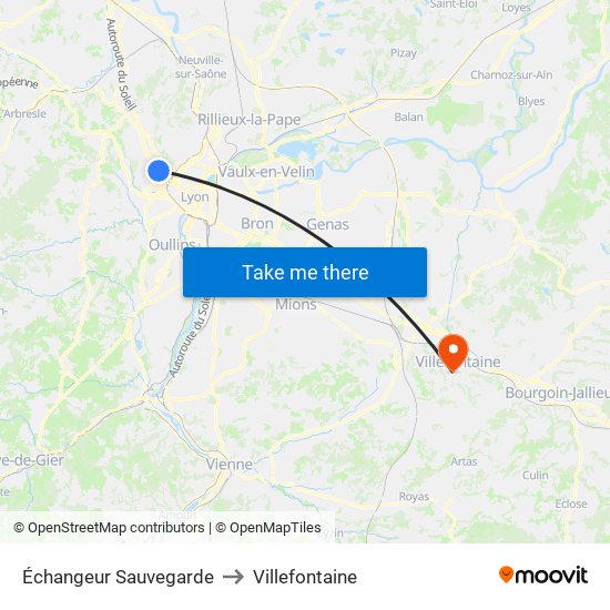 Échangeur Sauvegarde to Villefontaine map