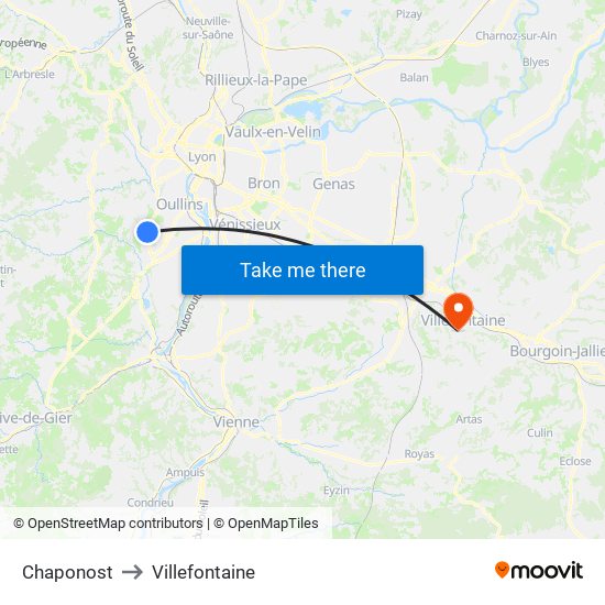 Chaponost to Villefontaine map