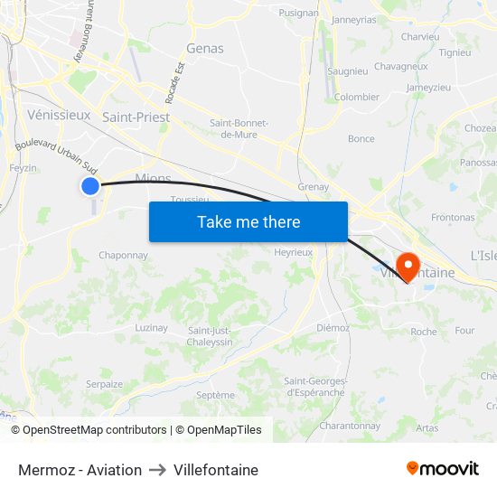 Mermoz - Aviation to Villefontaine map