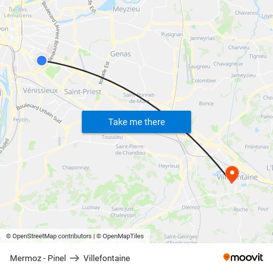 Mermoz - Pinel to Villefontaine map