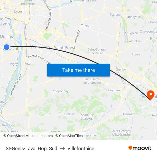 St-Genis-Laval Hôp. Sud to Villefontaine map