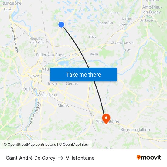 Saint-André-De-Corcy to Villefontaine map