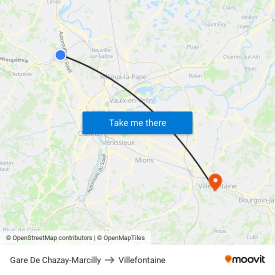 Gare De Chazay-Marcilly to Villefontaine map