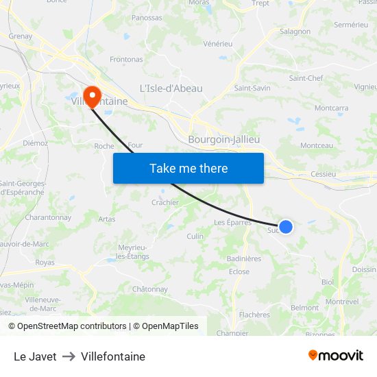 Le Javet to Villefontaine map