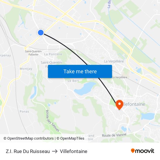 Z.I. Rue Du Ruisseau to Villefontaine map