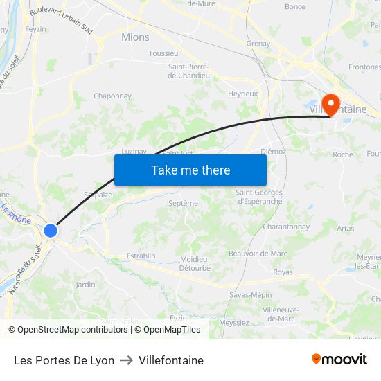 Les Portes De Lyon to Villefontaine map
