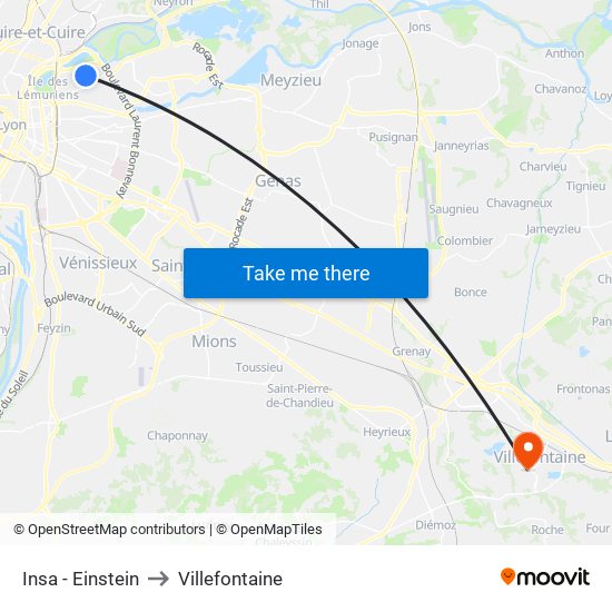 Insa - Einstein to Villefontaine map