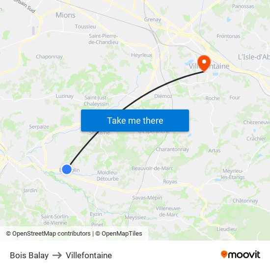 Bois Balay to Villefontaine map