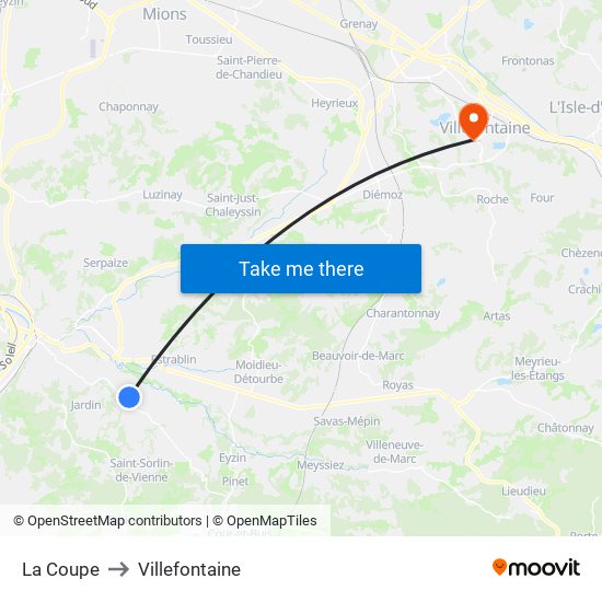 La Coupe to Villefontaine map