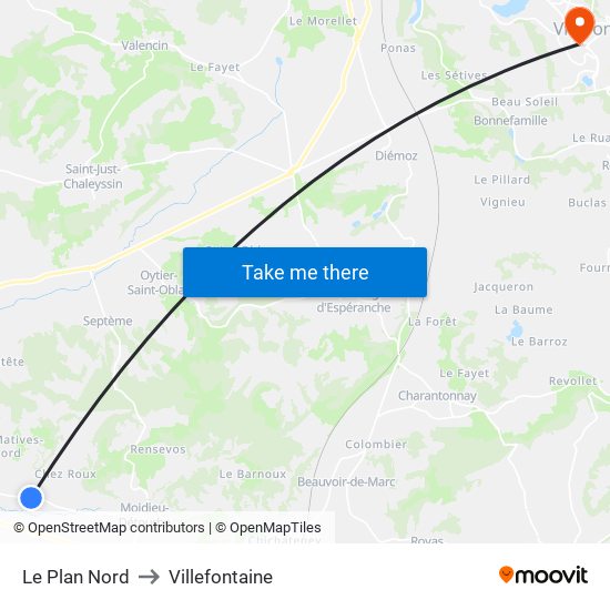 Le Plan Nord to Villefontaine map