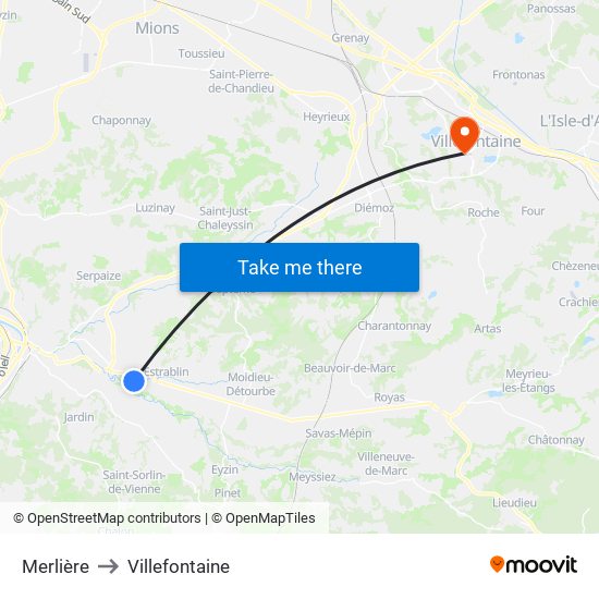 Merlière to Villefontaine map
