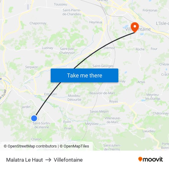 Malatra Le Haut to Villefontaine map