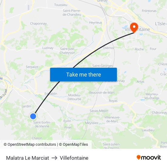 Malatra Le Marciat to Villefontaine map
