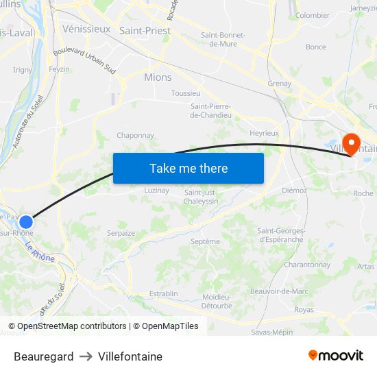 Beauregard to Villefontaine map