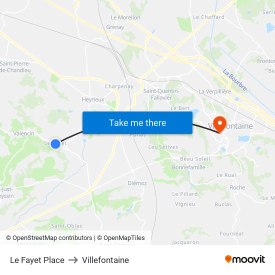 Le Fayet Place to Villefontaine map
