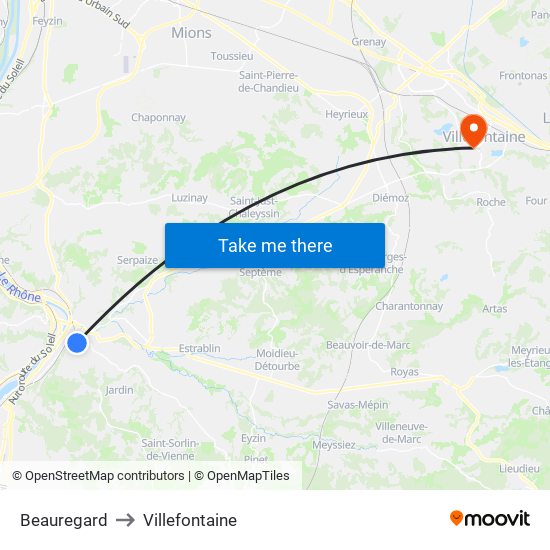 Beauregard to Villefontaine map