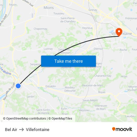 Bel Air to Villefontaine map