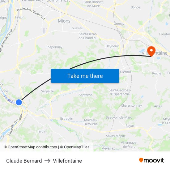 Claude Bernard to Villefontaine map