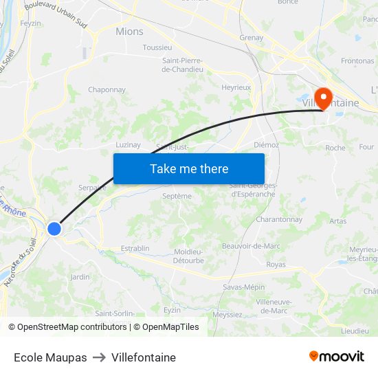 Ecole Maupas to Villefontaine map