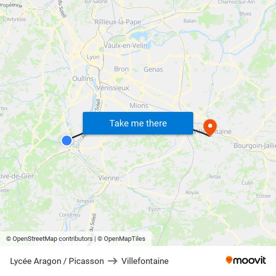 Lycée Aragon / Picasson to Villefontaine map