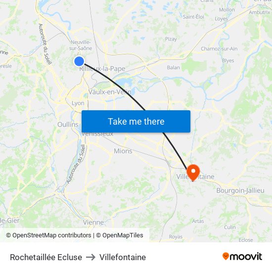 Rochetaillée Ecluse to Villefontaine map