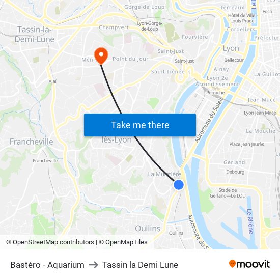 Bastéro - Aquarium to Tassin la Demi Lune map