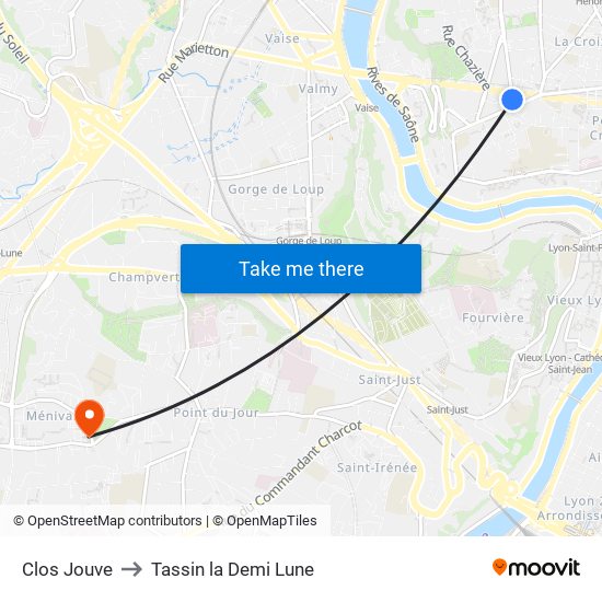 Clos Jouve to Tassin la Demi Lune map