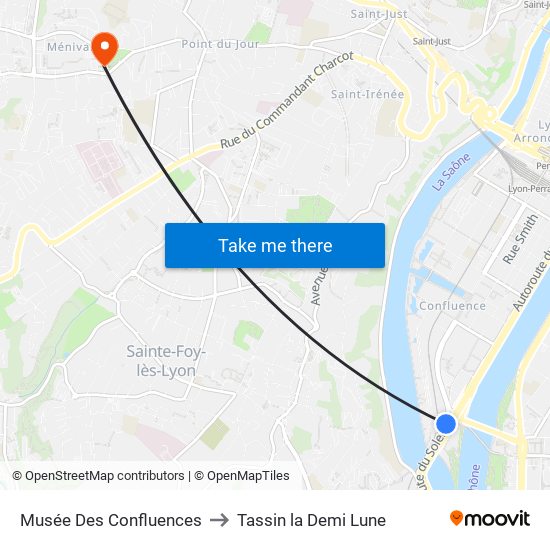 Musée Des Confluences to Tassin la Demi Lune map